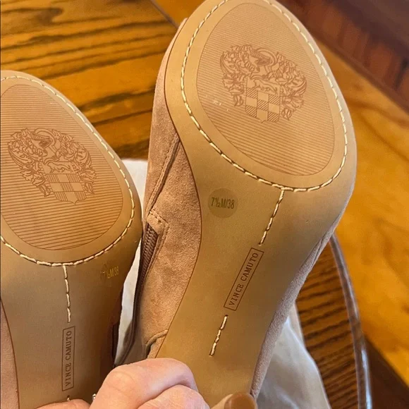 Vince Camuto Tan Suede Peep-Toe Heeled Boots - Picture 6 of 9